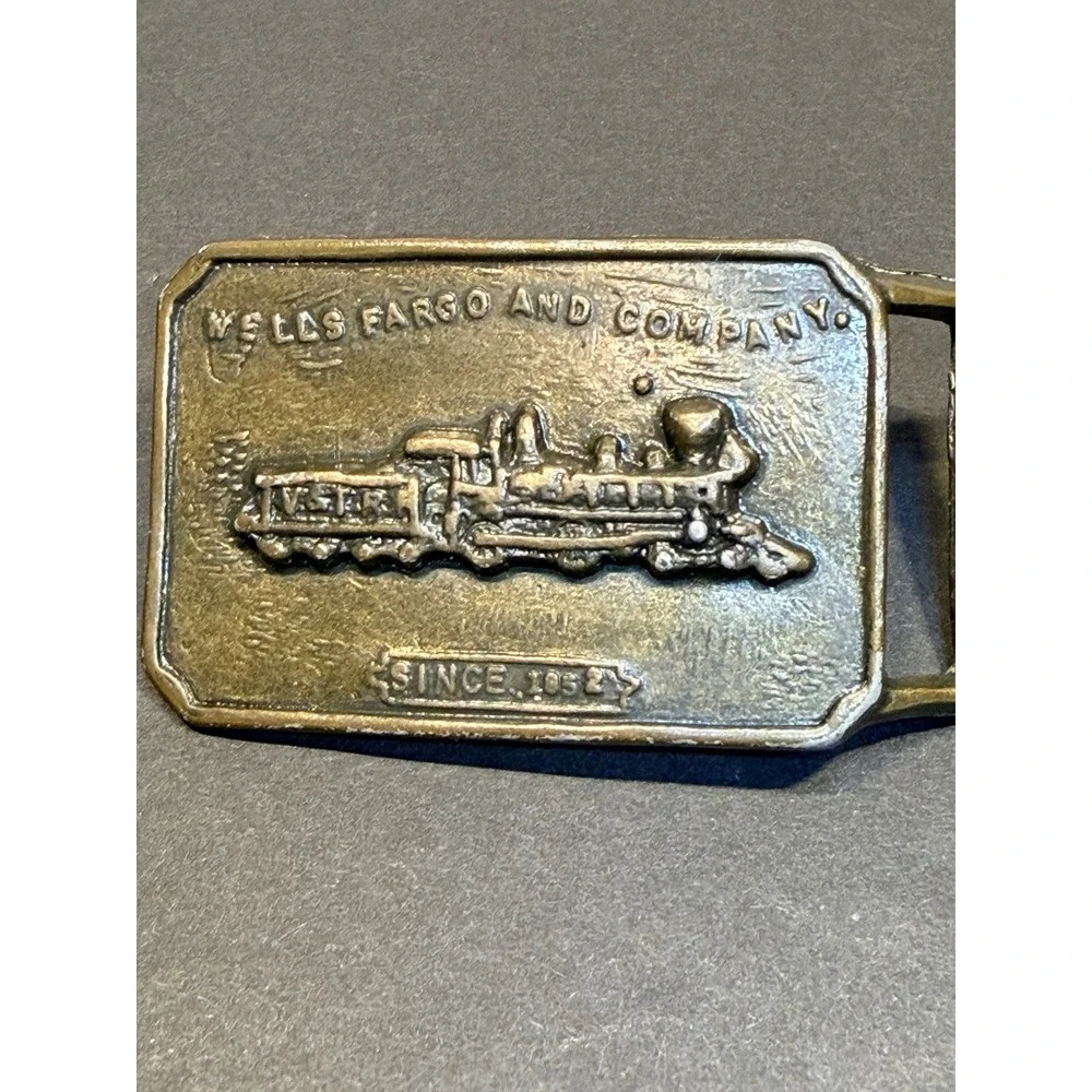 Vintage Wells Fargo and Company Steam Locomotive Train Belt Buckle Brass Tone